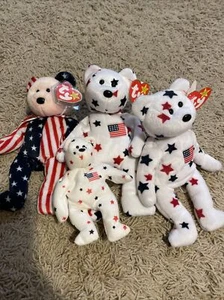 TY Beanie Babys Set 4 Stück American Flag Bears Glory Spangle - Bild 1 von 8