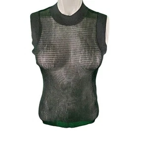canotta maglia leggera straccio e osso senza maniche maglia aperta nero metallizzato taglia M - Foto 1 di 6