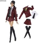 Wine Leather Clothes Set For 11.5" Doll Outfit Fashion Jacket Blouse Skirt Socks