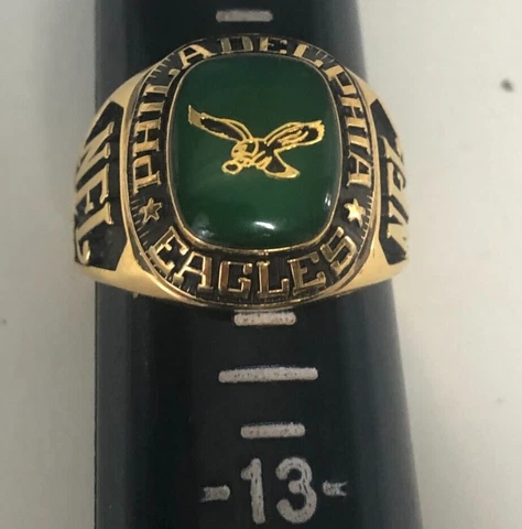Philadelphia Eagles NFL Football Gold Tone Metal Ring Size 12 Vintage Logo Cover