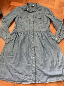 Warehouse Blue Thick Denim Long Sleeve Shirt Dress Work Holiday Cotton Size 14 - Picture 1 of 8