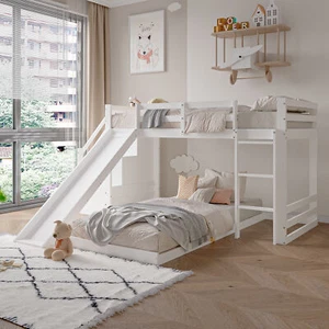 90x200cm Etagenbett Spielbett Kinderbett Mit Rutsche und Treppe mit Stauraum- - Bild 1 von 10