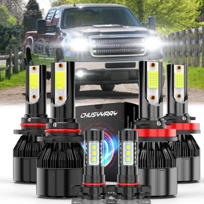 For 2007-2013 GMC Sierra 1500 2500 3500HD 6000K LED Headlights + Fog Bulbs Kit A - Image 1 of 4