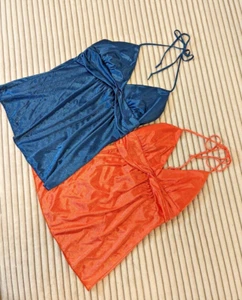 2- Lipstick Spaghetti Neck Strap Babydoll Top Size Med/ Large Sheer Orange/Blue - Picture 1 of 9