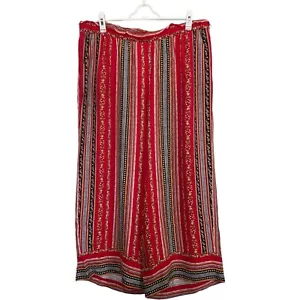 Pantalones de pierna ancha fluidos LOFT para mujer talla L grandes rojos florales a rayas resort playa - Imagen 1 de 4
