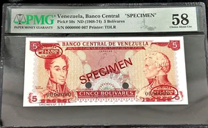 Venezuela Specimen Banknote Bs.5 (1968-1974) TDLR  S/N:067 Pick 50s PMG 58 AU - Picture 1 of 4