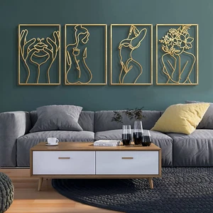 4 Pack Gold Wall Art Décor, Minimalist Décor Single Line Art Wall Décor, Real Me - Picture 1 of 12