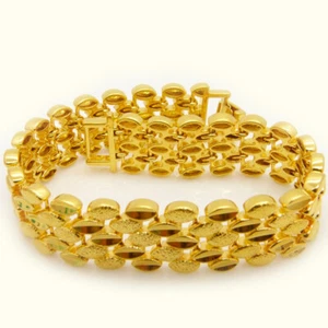 18K Yellow Gold Over Brass Womens 7.5" Bracelet 16mm Wide Linked Chain D804 - Picture 1 of 6