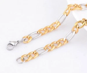 Collar de cadena Figaro acero inoxidable tono dorado amarillo y blanco de 7,5 mm para hombre 24" STF7,5YW - Imagen 1 de 3