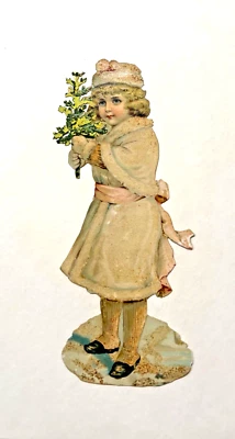 Dulce troquelado vintage con niña llevando árbol pequeño * Foto 1 de 2