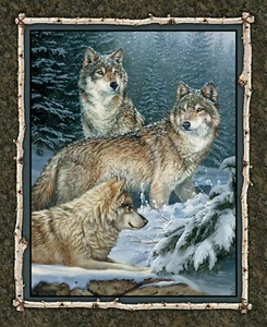 Springs Creative ~ Realistic Wolf Wolves ~ 100% Cotton Fabric 36" Quilt Panel - Picture 1 of 1