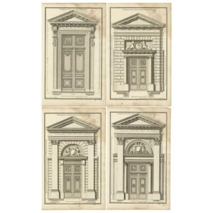 Juego de cuatro grabados de arquitectura antigua de diseños de pórtico - Imagen 1 de 5