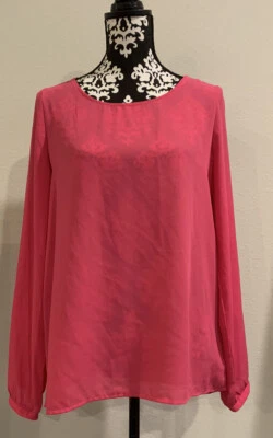 HONEY PUNCH Women’s Bright Pink Long Sleeve Keyhole Back Neck Sheered Blouse L - Image 1 of 4
