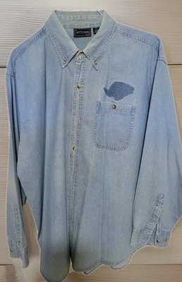 Camisa de mezclilla con botones XL de colección National Ag para hombre, parche de sombra de pájaro carpintero, usada en excelente estado  Foto 1 de 4