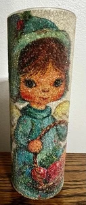 Barattolo Vetro Zuccherato Candela Natalizia Angelo Porta Cesto Smerigliato 6 3/4” Vintage - Foto 1 di 8
