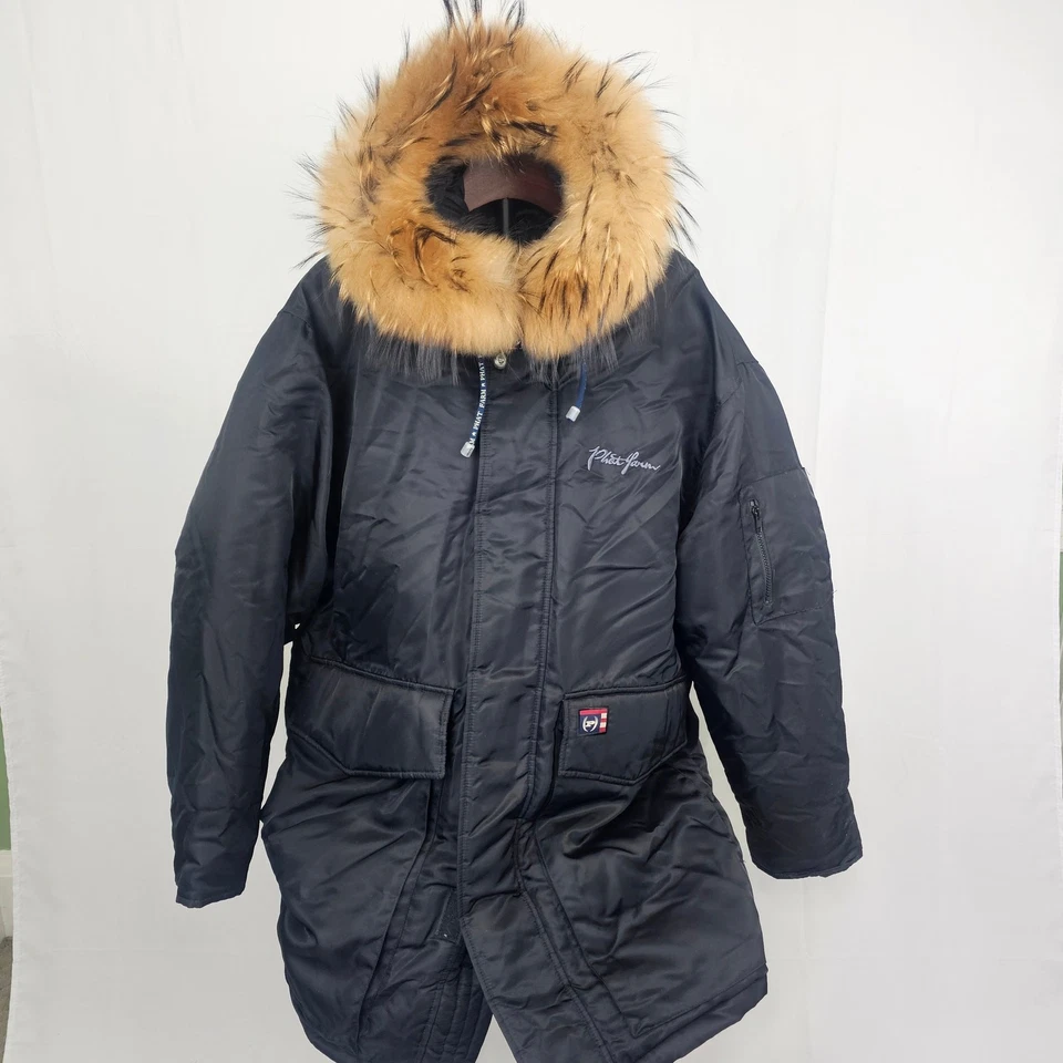 Vintage Phat Farm Men’s Goose Down Parka Coat- L -Black Fur Hood 90s Hip-Hop NYC - Image 1 of 4