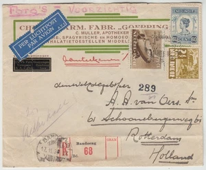 Copertina reg commerciale INDIE ORIENTALI OLANDESI 1938 *BANDOENG-ROTTERDAM* - Foto 1 di 3