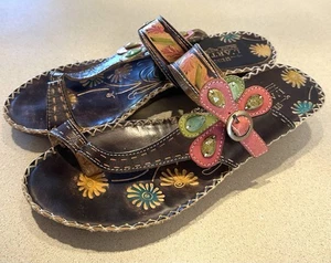 Spring Step L'Artiste Leather Sandals Womens Size 9.5/41, Santorini, Floral, EUC - Picture 1 of 15