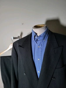 Vintage 80er 48R 2tlg Anzug anthrazit Flanell Streifen Zweireiher Sakko Hose 40 - Bild 1 von 17