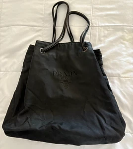 Vintage Prada Black Nylon Embroidered Draw String Bucket Bag EUC - Picture 1 of 9