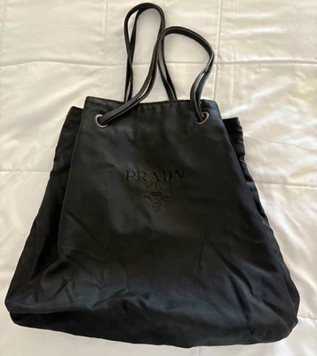 Vintage Prada Black Nylon Embroidered Draw String Bucket Bag EUC - Image 1 of 4