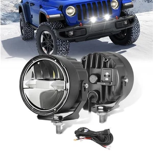 Pair 4" Round LED Fog Lights Driving Lamp Halo For Jeep Wrangler JK TJ LJ+Wire - Picture 1 of 12