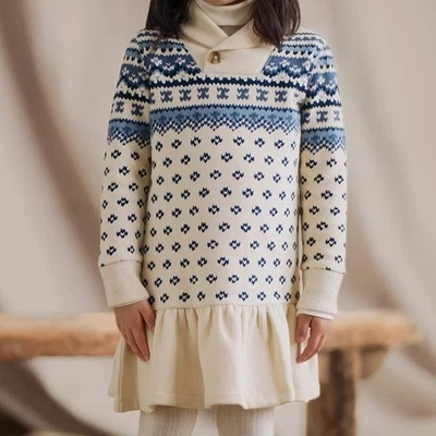 Vestido Suéter Polo Ralph Lauren Niños Isla Justa Tejido Cintura Caída Azul Crema 4T Foto 1 de 4