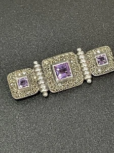 Vintage Judith Jack Amethyst Markasit Sterlingsilber Brosche Anstecknadel lila - Bild 1 von 20
