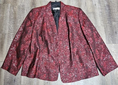 Kasper Open Front Red and Black with Glitter Floral Print Blazer Women’s 20W - Image 1 of 4