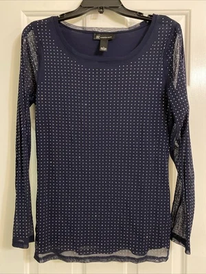 INC International Concepts Rayon Blue Silver Long Sleeve Top Sz L - Image 1 of 4