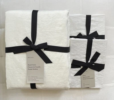 West Elm EUROPEAN FLAX LINEN Duvet King/California King & 2 Euro Shams White NWT - Image 1 of 3