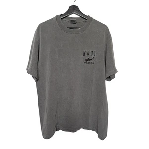 VTG Sansegal Maui Hawaii Gray Single Stitch T-Shirt Size L Shark Embroidery - Picture 1 of 5