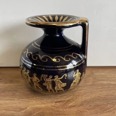 Greek Urn/ Vase - Blue - 24K Gold Trim 9cms High -Beautiful - Image 1 of 4