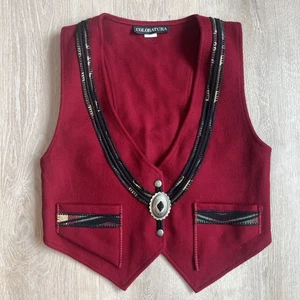 Coloratura Red Burgundy & Black Wool Vest South Western Native Style Size M WOW - Picture 1 of 11