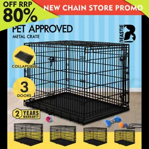 BEASTIE Dog Cage Pet Crate Kennel Cat Collapsible Metal Playpen 24"~ 48" Large - Picture 1 of 63