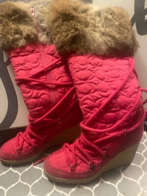 Coach Sofia Botas Rosa Piel Conejo Tacón Acolchado Talla 5.5 Foto 1 de 3