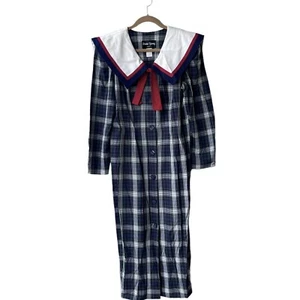 Vintage SHARON YOUNG Preppy Cottagecore Sailor Dress Tartan Plaid Collar Sz 10 - Picture 1 of 3