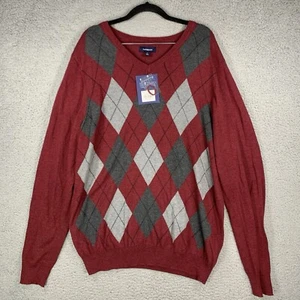 CROFT & BARROW Men’s V-Neck Argyle Sweater Size L Red Gray $45 (TW-1884) - Picture 1 of 13