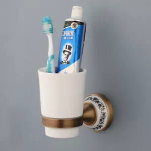 Porta tazza bagno in ottone antico accessori in ceramica a parete foro singolo - Foto 1 di 11