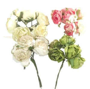 6 Gold-Glitter 1-inch Paper Roses - Picture 1 of 1