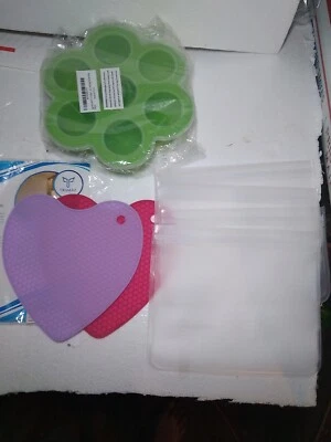 2 soportes para ollas de silicona antideslizantes corazones + 4 bolsas de comida + molde para huevos demonios 7 ranuras Foto 1 de 4