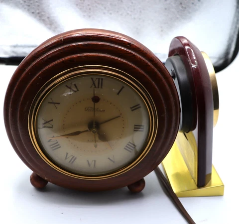 Telchron 1940's electric clock runs. also small wood battery clock Cover