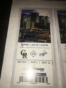 LA Dodgers v Rockies Ticket Stub - 7/29/19 - Kristopher Negron Auto Autograph - Picture 1 of 2
