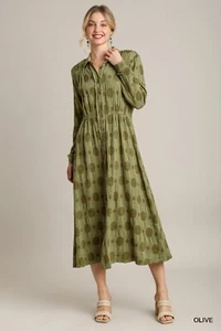 Maxi Vestido Umgee Algodón Lavado Liso Punteado Jacquard Cuello en V con Cintura Elástica - Imagen 1 de 15