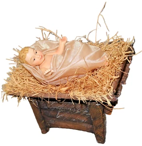 2005 Members Mark 5” LARGE Hand Painted Nativity Jesus with Manger Christmas - Picture 1 of 9