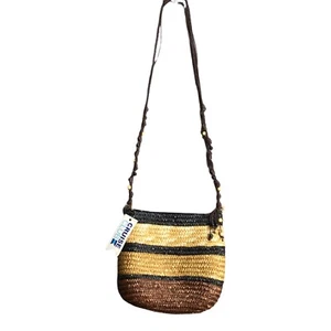NWT CRUISE CLUB SZ Medium Striped Beads Zipper Straw Cross Body Bag - Picture 1 of 9