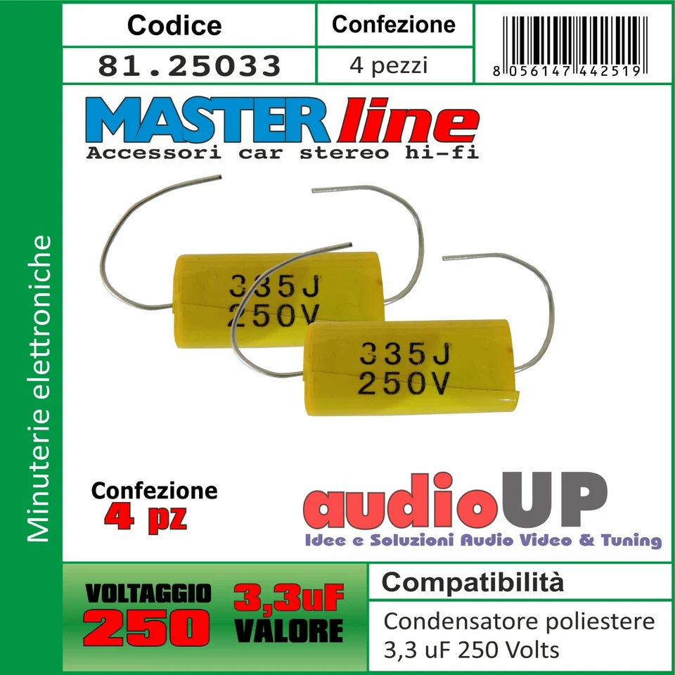 Condensadores Para Tweeter 3,3 Uf 250V En Poliestere. Envoltura 4 Pcs - Imagen 1 de 1