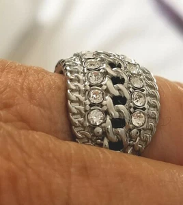 DYRBERG KERN Size II Amaz Stainless Steel Swarovski Crystal Chunky Ring Cost £79 - Picture 1 of 5