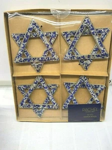 Set of 4 Hanukkah Napkin Rings Blue Silver Beads Star Of David New Jewish NIB - Picture 1 of 4