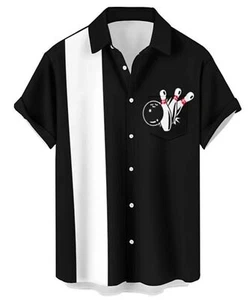 Bowling Shirts for Men Retro Short Sleeve Button Down Shirt Hawaiian Casual P... - Picture 1 of 3